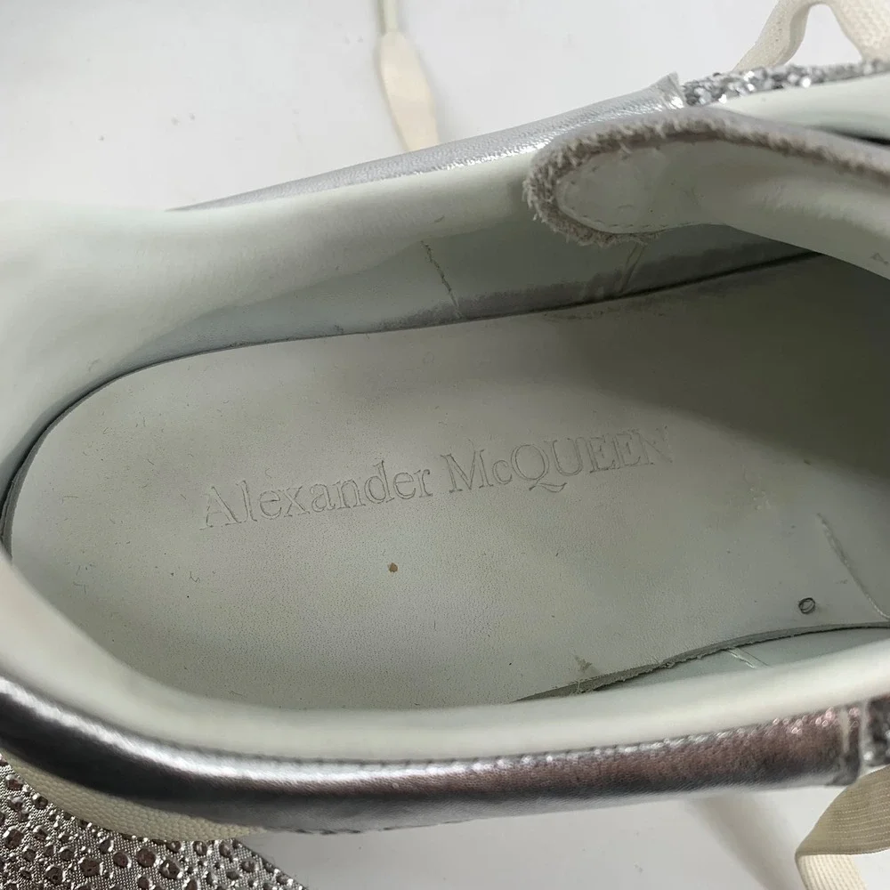 Alexander McQueen Womans 10 Oversized Silver Glitter Platform Sneakers 40